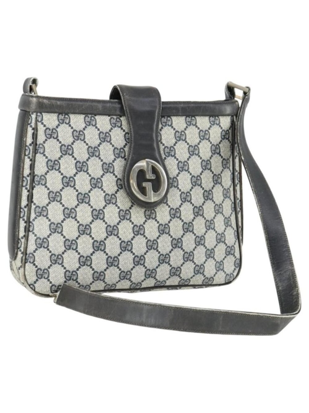 Authentic GUCCI GG Supreme Shoulder Bag PVC Navy